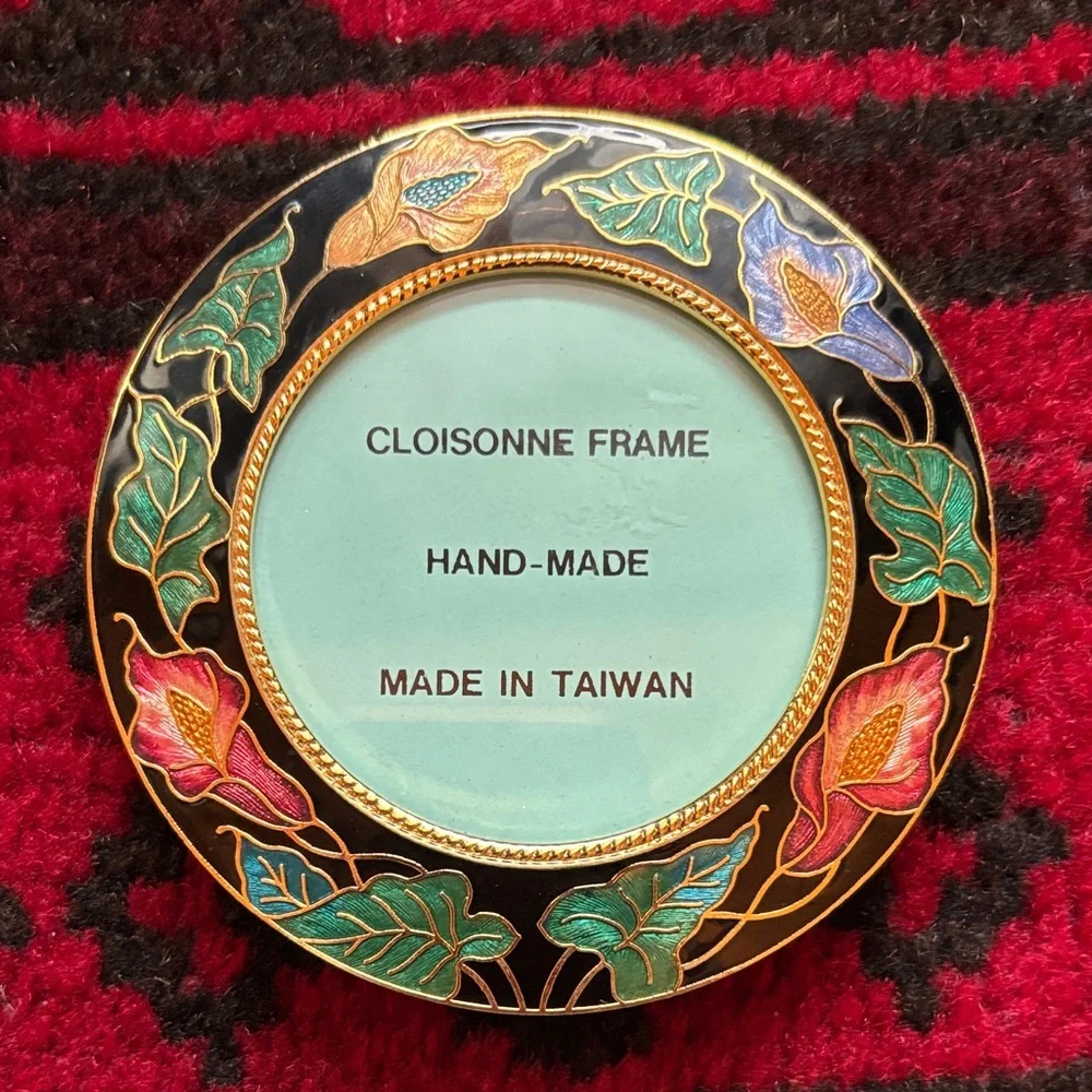 Cloisonne Hand-Made Black, Gold Multi Color Floral Frame